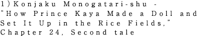 １）Konjaku Monogatari-shu - “How Prince Kaya Made a Doll and Set It Up in the Rice Fields,” Chapter 24, Second tale