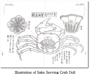 Illustration of Sake Serving Crab Doll